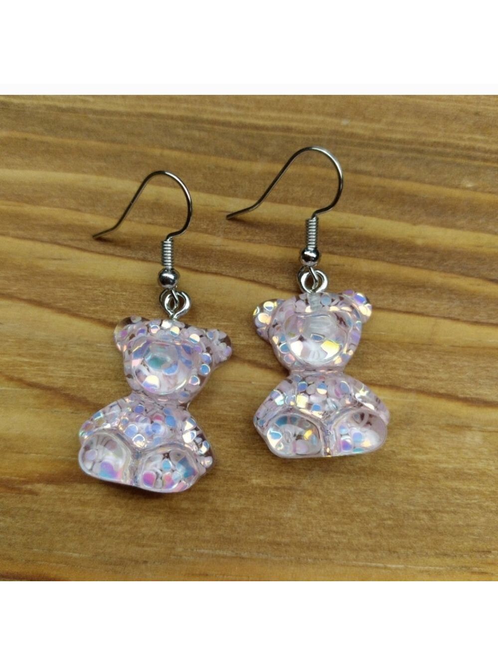 NWT Adorable White Glitter Teddy Bear Charm Earrings!